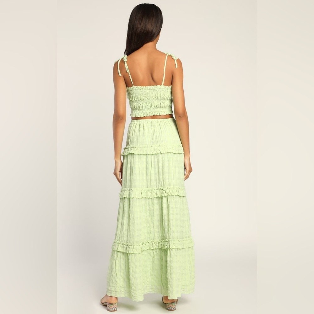 Lulu’s Summer Sophisticate Lime Green Tie-Strap Two-Piece Maxi Dress Siz… - Picture 2 of 14